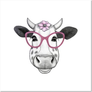 Smiling cow with glasses Posters and Art